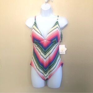 Becca by Rebecca Virtue Santa Catarina Abigail Chevron Tassels One-Piece Size L